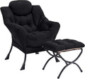 Lazy Chair with Ottoman Modern Accent Chair Contemporary Lounge Leisure Sofa Chair with Armrests Reading Chair and Folding Footstool Set for Living Room Bedroom Office Black