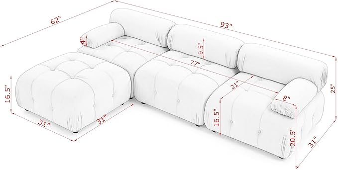 Bellemave L-Shape Sofa Couch Modular Sectional Sofa with Reversible Ottoman Velvet Upholstered Free Comnination Couch with Button Tufted Design Modern Oversized Couch for Living Room (Green)