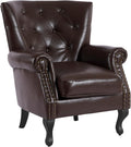 MOJAY PU Leather Accent Chair Mid-Century Modern Armchair Living Room Club Chair with Tufted Button &amp Rivet Trim Upholstered Sofa Chair with Sturdy Wood Legs for Bedroom (Caramel)
