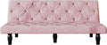 66 Pink Velvet Futon Sofa Bed Sturdy Wood Frame &amp High-Elastic Foam 3 Adjustable Gears Multi-Functional for Living Room/Apartment/Bedroom Easy Assembly