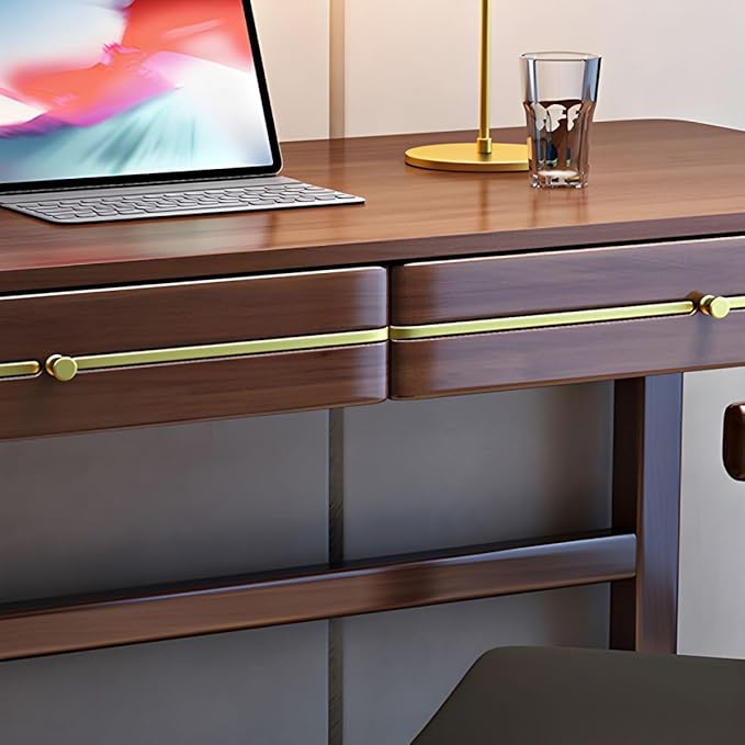 RUNNUP Modern Soild Wood Writing Desk with 2 Drawers 47.5 Home Office Desk Minimalist Computer Work Study Table Small Spaces Black Without Chairs