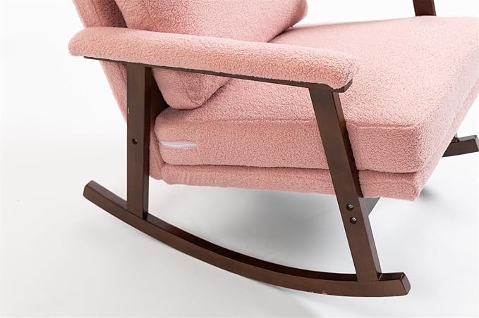 ZeHuoGe Mid Century Modern Accent Chair Rocking Chair with Wood Frame Upholstered Living Room Chairs Reading Armchair for Bedroom Sunroom (Light Pink)
