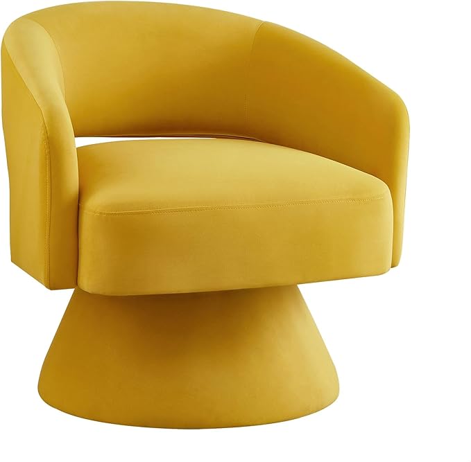 GDFStudio Swivel Barrel Chair Accent Arm Chair for Living Room Upholstered Velvet Round Reading Armchair Modern 360 Degree Comfy Swivel Chair with Open Backrest for Bedroom Office Yellow