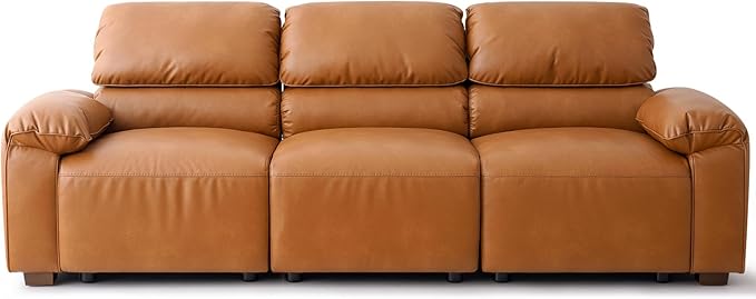 95 3-Seater PU Faux Leather Couch Modular Sectional Sofa Oversized Mid-Century Modern Comfy Couches with Extra Deep Seats Wide Arm for Living RoomOffices Apartments Easy to Assemble Brown | PU Fa