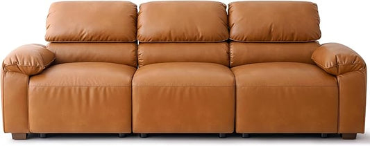 95 3-Seater PU Faux Leather Couch Modular Sectional Sofa Oversized Mid-Century Modern Comfy Couches with Extra Deep Seats Wide Arm for Living RoomOffices Apartments Easy to Assemble Brown | PU Fa