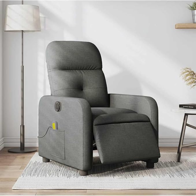 vidaXL Dark Gray Fabric Electric Massage Recliner Chair - Motorized Reclining Armchair with Vibration Massage Comfortable Seating and Sturdy Frame
