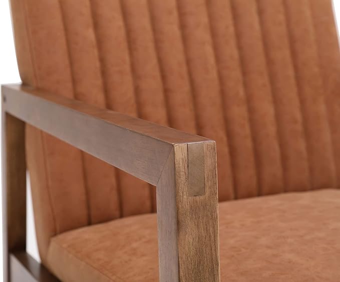 VESCASA Upholstered Faux Leather Rocking Chairs with Channel-Tufted Back Mid-Century Modern Comfy Rockers with Black Walnut Wood Frame for Nursery Living Bedroom Indoor Set of 2 Burnt Orange