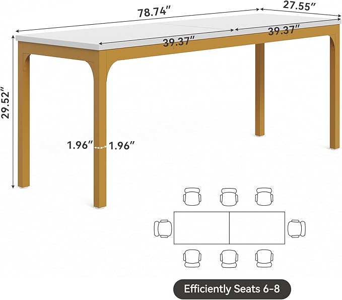 LITTLE TREE 78.7-Inch Ultra Long Two-Person Desk Writing Gaming Work Computer Double Desk for Home Office White + Gold