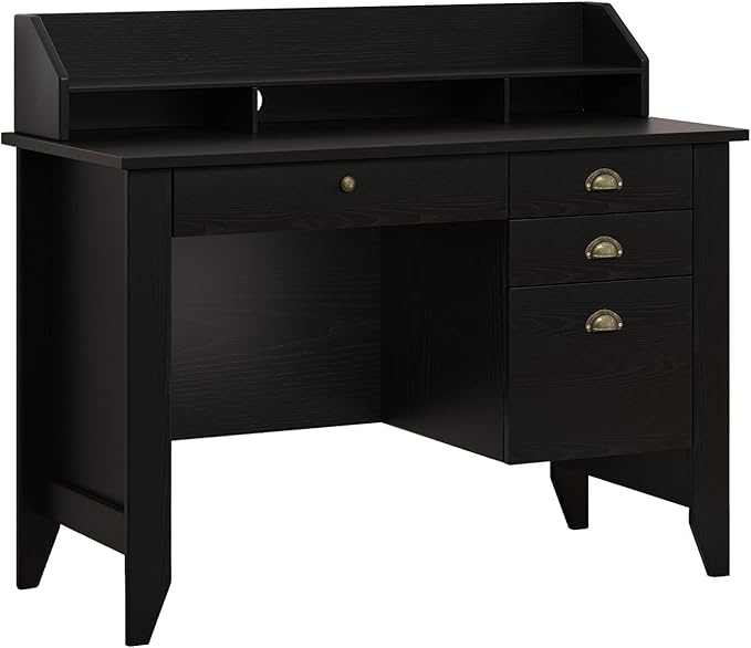 4 EVER WINNER Black Desk with Drawers Small Desk with File Drawer and Monitor Stand Computer Desk with Storage Writing Desk for Bedroom Home Office Black
