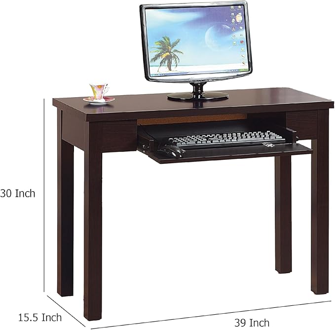 Benjara Computer Desk- Flip-Down Keyboard Drawer- 39 Inch- Red Cocoa Brown