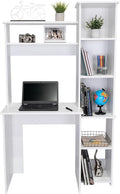 Tuhome Versalles Writing Desk with Two Superior Shelves Five Side Open Storage Compartments Space-Saving Modern Workstation Design for Studios and Offices Ideal for Organization Books