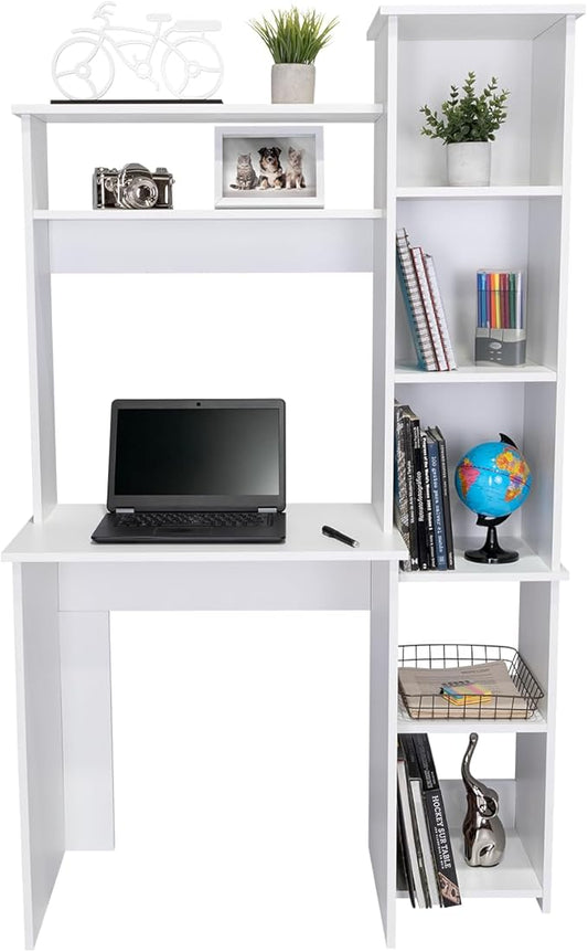 Tuhome Versalles Writing Desk with Two Superior Shelves Five Side Open Storage Compartments Space-Saving Modern Workstation Design for Studios and Offices Ideal for Organization Books