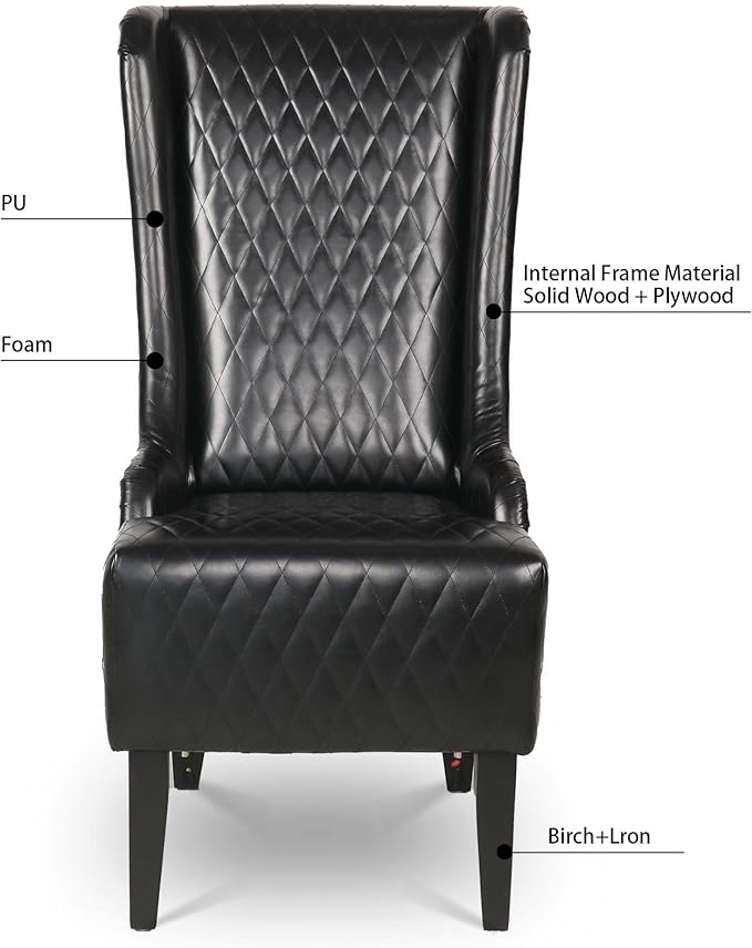 HomVent 1PCS Chair with Super High Wing-Back Velvet/PU Leather Upholstered Armless Throne Chair with Diamond Lattice Design Retro Elegant Side Chair for Living RoomKitchen