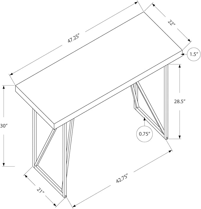Monarch Specialties Laptop Table-Contemporary Style Home &amp Office Computer Desk-Metal Legs 48 L White