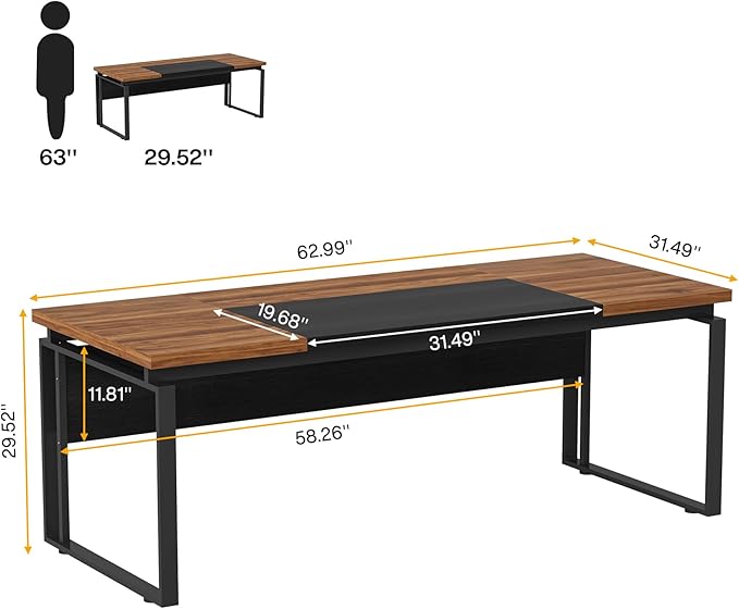 Tribesigns 63 Computer Desk Home Office Desk Writing Table for Workstation Modern Executive Desk with Sturdy Legs (Only Table) (Walnut &amp Black)