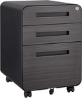 Office Pedestal File Cabinet: Lockable Compact Storage Solution for Home Office - Under Desk Cabinet with Removable Pencil Tray Hanging Bar and 5 Utility Wheels (Black+Brown)