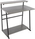 Small Office Mobile Computer Desk 3-Tier Laptop Table with Storage Shelves Tiny Computer Desk with Wheels for Home Office Bedroom Living Room Studio (Grey+Black)
