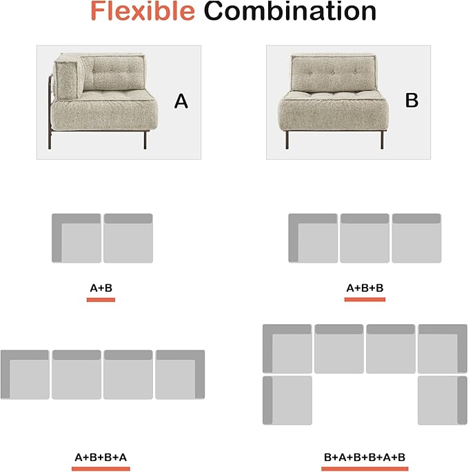 MCombo Modular Sofa Couch with Removable Cushion Accent Sofa Chair Upholstered for Living Room Apartment Office (Ivory Corner Seat)