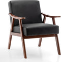 Rovibek PU Leather Accent Chair with Arms - Mid Century Modern Accent Chairs with Wood Frame Upholstered Arm Chairs with 5.9in Thick Foam Black Occasional Chair