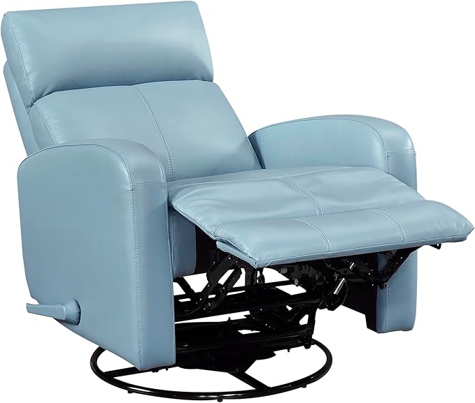 Lexicon Swivel Glider Reclining Chair Top Grain Leather Match Manual Pull Handle Recliner Comfy Nursery Glider Recliner Swivel Reclining Chair for Living Room/Office/Bedroom/Apartment Blue