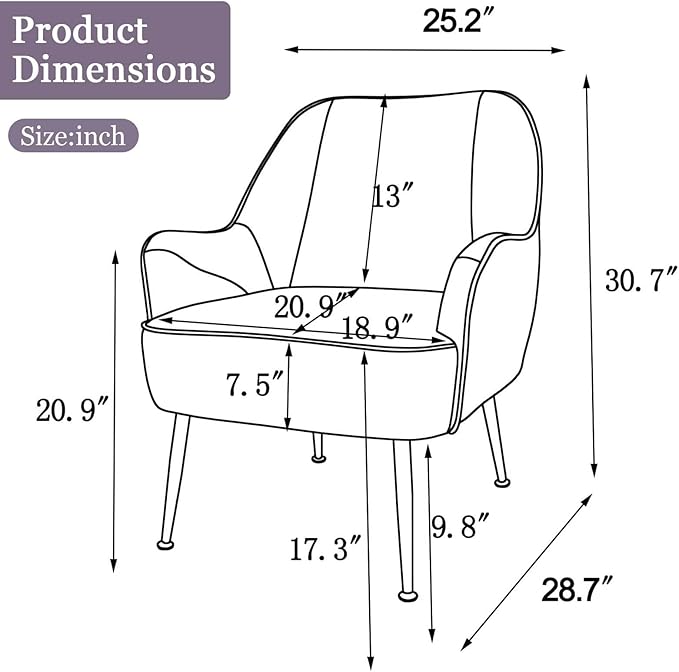 Accent Chair with Arms Arm Chair with Gold LegsVelvet Upholstered Reading Chair with Back for Living Room Bedroom (Grey 2)