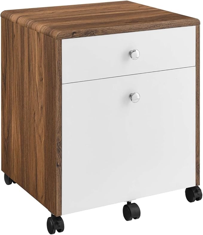 Modway EEI-5705-WAL-WHI Render Wood File Cabinet Walnut White