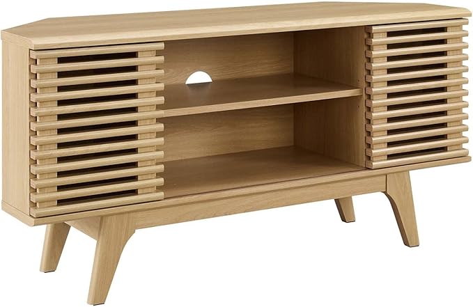 Modway Render Mid-Century Modern Low Profile 46 Corner Media TV Stand in Oak 15 x 46 x 23