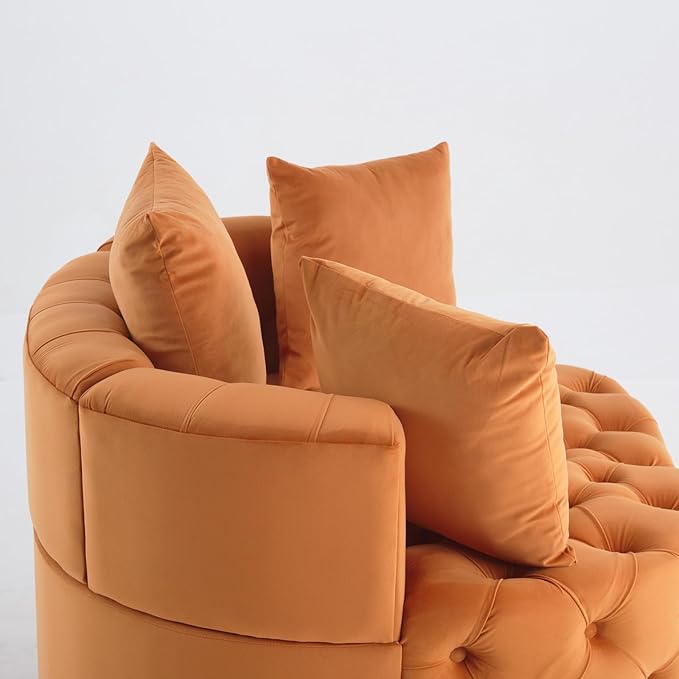 Setawix 40.6 W Round Barrel ChairModern Velvet Upholstered Accent Arm Chairs for Living RoomButton Tufted Club Chair OversizedLuxury Single Lounge Sofa Chair for BedroomOfficeHotel (Orange)