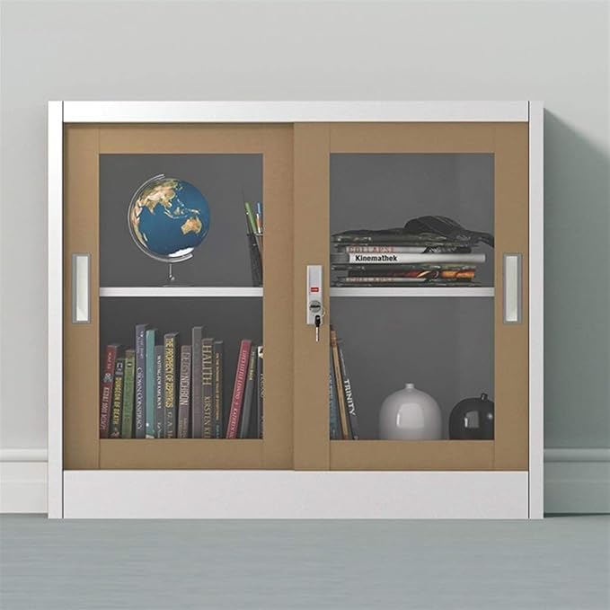 File Cabinet Glass Sliding Door File Cabinet with Lock File Cabinet Information Cabinet Under Desk Storage(Color:A)