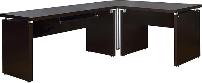 Coaster Home Furnishings - Skylar - Engineered Wood - 83-Inch L-Shaped Computer Desk with Keyboard Tray Slide-Out Tray and Metal Extension Glide - Home Office - Cappuccino - 800891L