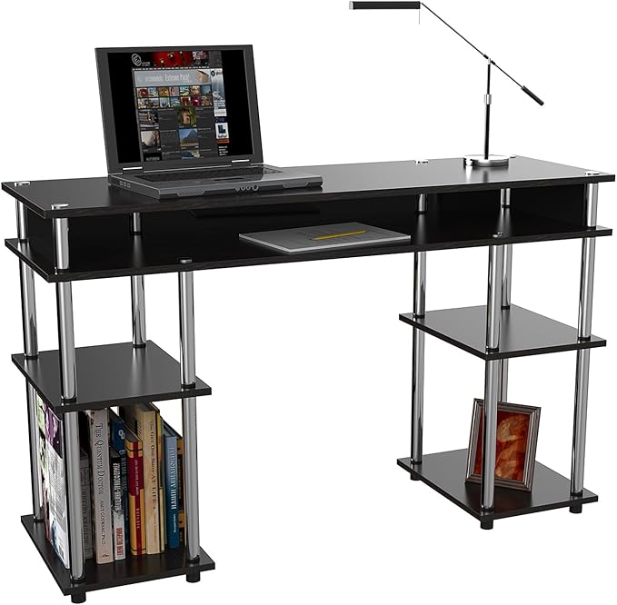 Elegant Escape No Tools Desk Home Office Desk with Shelves Corner Shelf Vanity Desk Computer Desk Nail Table for Nail Tech - 47.25 L x 15.75 W x 30 H Black