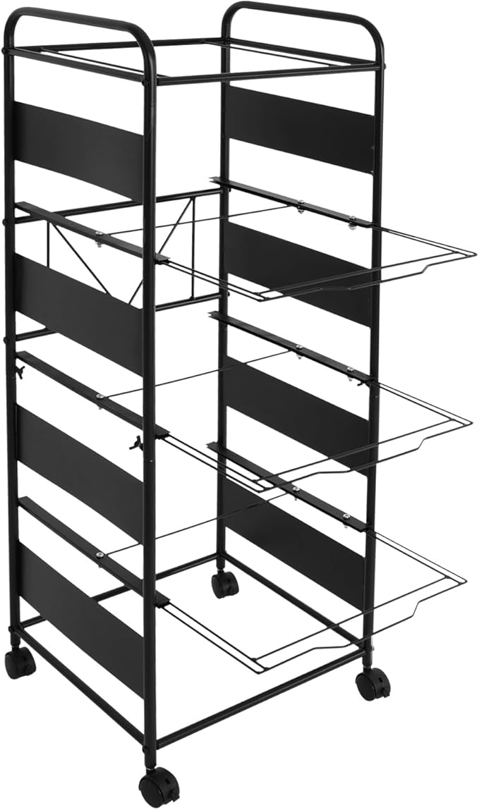 mignonnememe Rolling File Cart 4-Tier Rolling Cart Organizer Hanging Files Stand with Wheels Mobile Filing Cabinet for Office Home School Organization (Black)