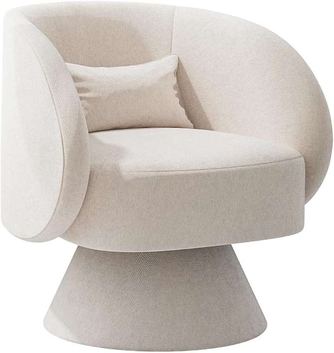 Swivel Barrel Chair Set of 2 Upholstered Swivel Accent Chairs for Living Room Comfy 360 Degree Modern Small Round Armchair for Bedroom Office (Beige White Linen)