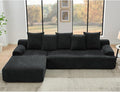 WILLIAMSPACE 110.25 Black Velvet Sectional Sofa Cloud Sponge Couch with Pillows Modular Floor Compressed Upholstered L-Shape Sofa Foam 4 Seater Couch for Living Room No Assembly Left-Facing Black