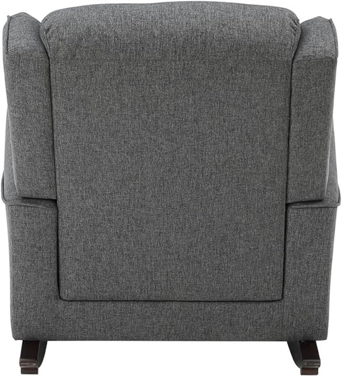 Pemberly Row Upholstered Fabric &amp Wood Rocking Chair Gray Finish 36 H x 40 W x 34 D Pocket Coil Seat Wooden Legs Rolled Arms Channel Back Living Room Seating