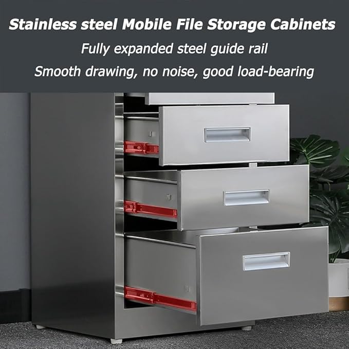 Stainless Steel File Cabinet with Lock Under Desk Mobile File Cabinet for Home Office Garage Tool Chest Cabinet Metal Medicine Cabinet for Warehouse/Repair Shop/Home (Size:4 Drawers)