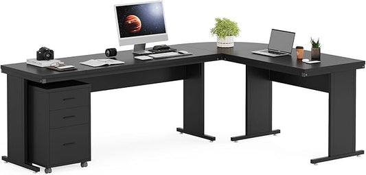 Tribesigns L-Shaped Executive Desk with File Cabinet 83 Inch Large Corner Computer Desk with Drawers Industrial Business Furniture Work Desk for Home Office (Black)