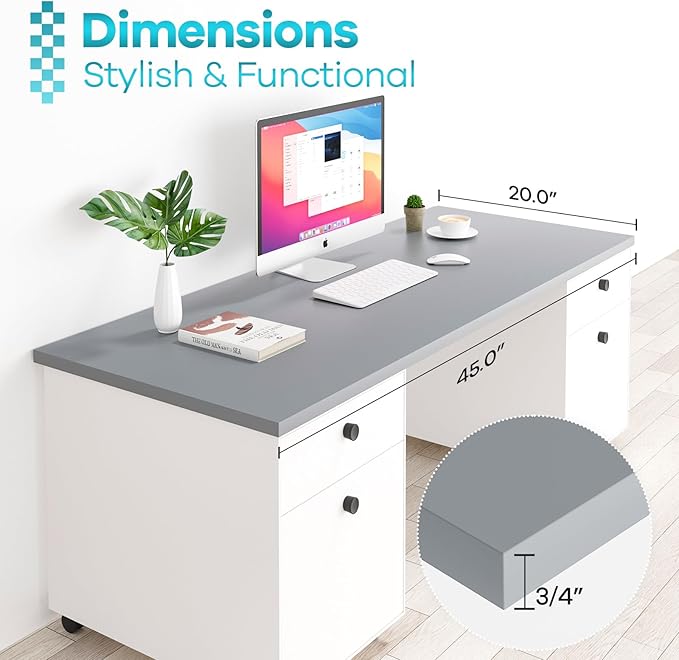 Kaboon Universal Tabletop 45x20 Solid One-Piece Melamine Table Top Double Desk L-Desk DIY Home and OfficeGrey