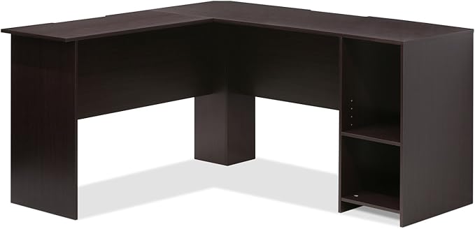 Furinno Indo L-Shaped Computer Desk with Bookshelf Espresso