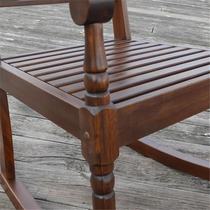BOWERY HILL Wooden Slat Rocker Solid Hardwood Construction Elm Finish Weatherproof Contoured Back and Arms 36 in D x 23.5 in W x 45 in H Durable Indoor/Outdoor Seating for Living Room or Patio