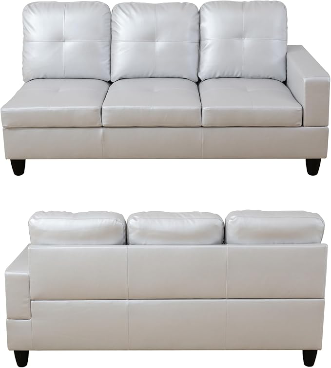 103.5 Inch Modern L-Shaped Couch PU Leather Sectional Sofa with Chaise Lounge 4-Seater Couch with Accent Pillows for Living Room Apartment Silver Grey