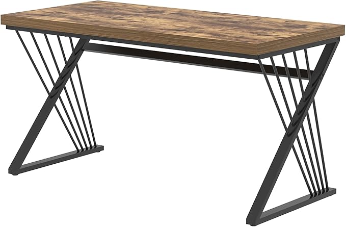 FOLUBAN Home Office Desk Modern Wood and Metal Computer Desk Simple Writing Work PC Desks for Bedroom Industrial Study Gaming Table for Living Room Rustic Brown 53 Inch