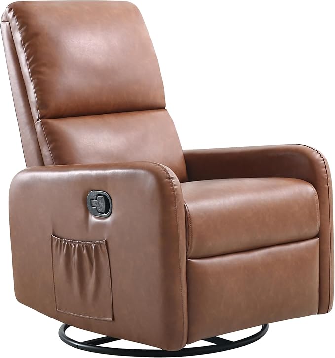 Jocisland Swivel Glider Rocking Recliner Chair for Adults Nursery Rocker Reclining Comfy Upholstered Single Sofa Armchair for Living Room Bedroom Nursing Leather Brown