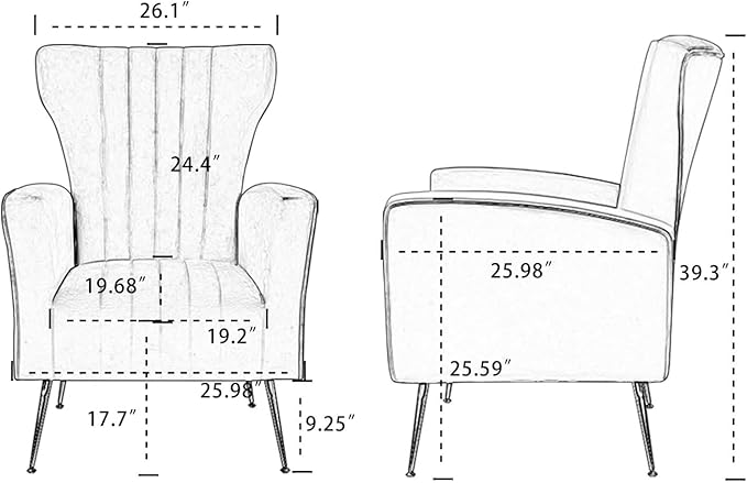 Velvet Accent Chair Wingback Arm Chair with Gold Legs Upholstered Single Sofa for Living Room Bedroom White
