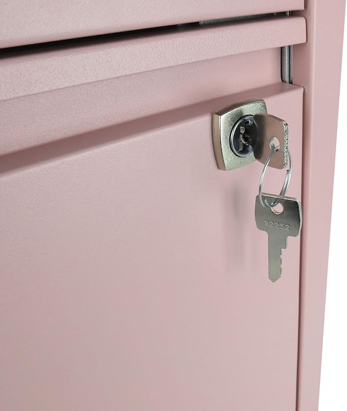 Bisley 3-Drawer Flush Front Vertical File Cabinet - Palest Pink 2 Utility Drawers + 1 Hanging File Drawer Powder-Coated Steel Locking Bottom Drawer