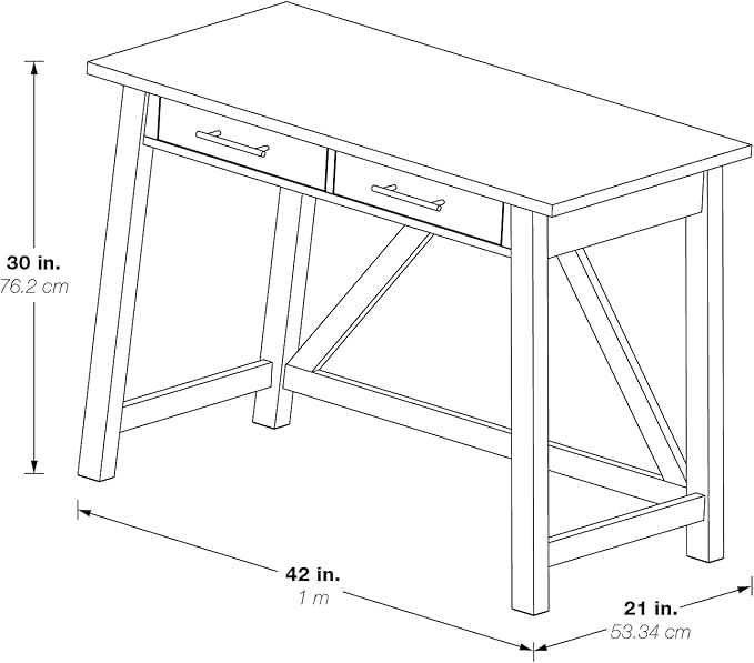 OSP Home Furnishings Milford Rustic 42 Inch Writing Desk with 2 Drawers and Burnished Decorative Hardware Antique White