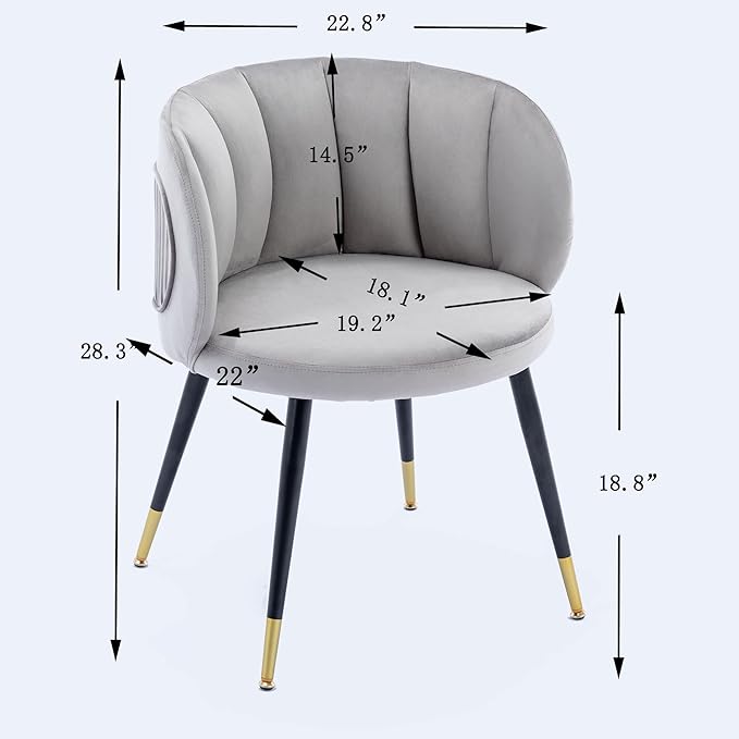 Grey Velvet Lounge Chair Black Metal feet Unique Back Design Suitable for Office Living Room Bedroom