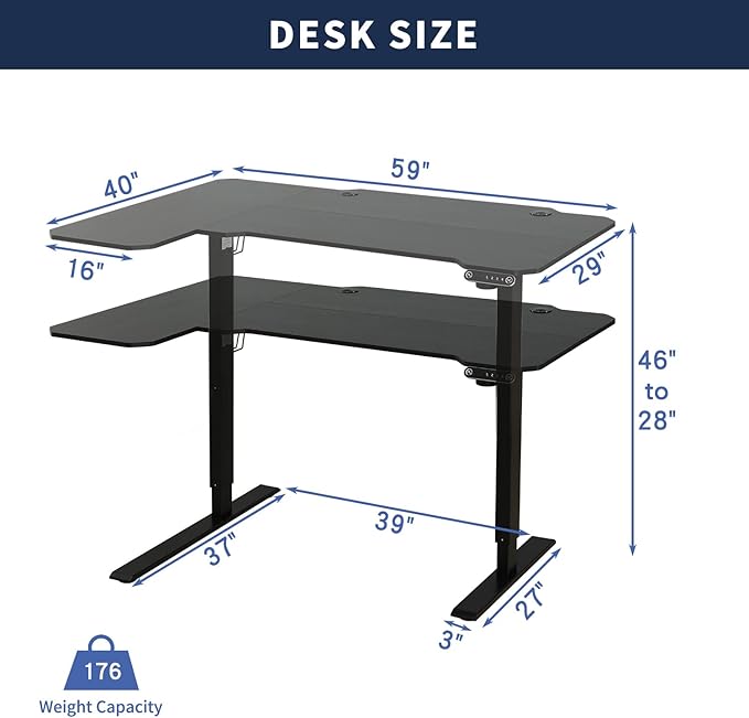 Gaming Electric Standing Desk L Shaped with Privacy Screen 59 Inch PC Computer DeskLarge Surface for Monitors