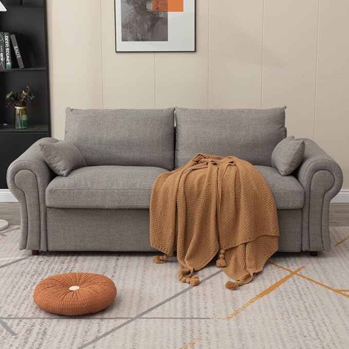 Panana Modern 2 Seater Loveseat Sofa Couch with Storage Dark Grey or Light Color Choice of Curved Sock or Track Arm Design (Light Gray 3 Seater - Ruched Arms)