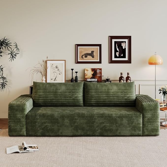 71 3Setaser SofaCorduroy FabricDeep Seat CouchesComfy Loveseat SofaNo Assembly1pcs for Living Room BedroomConference RoomApartment (Green-71)